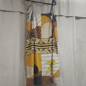 "pillow case" like dress brown yellow and cream